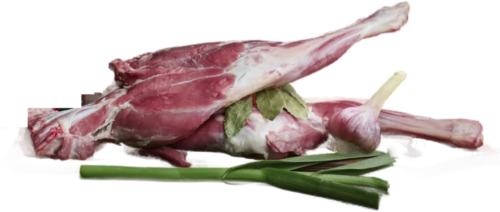 Whole raw leg of lamb with garlic and leeks